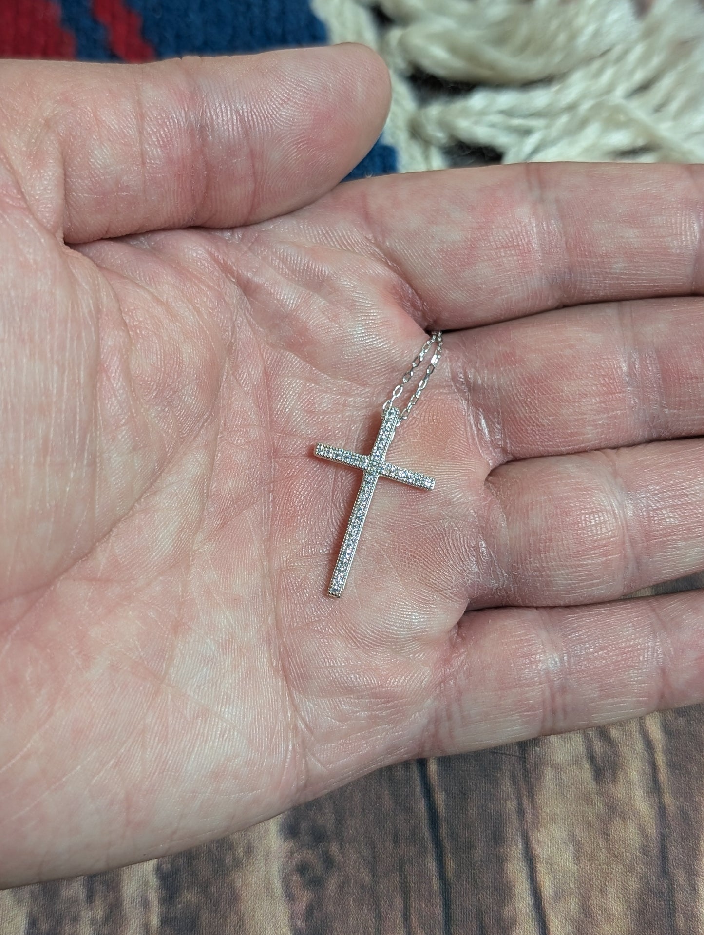CZ Cross Simplistic Medium Sized Pendant On Sterling Silver Necklace