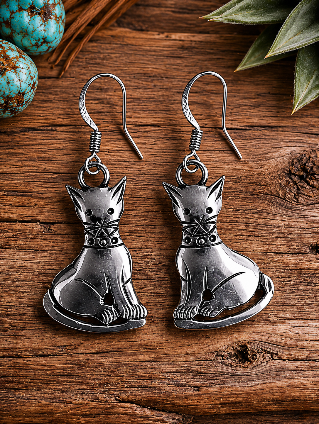 Handcrafted Sterling Silver Cat Earrings
