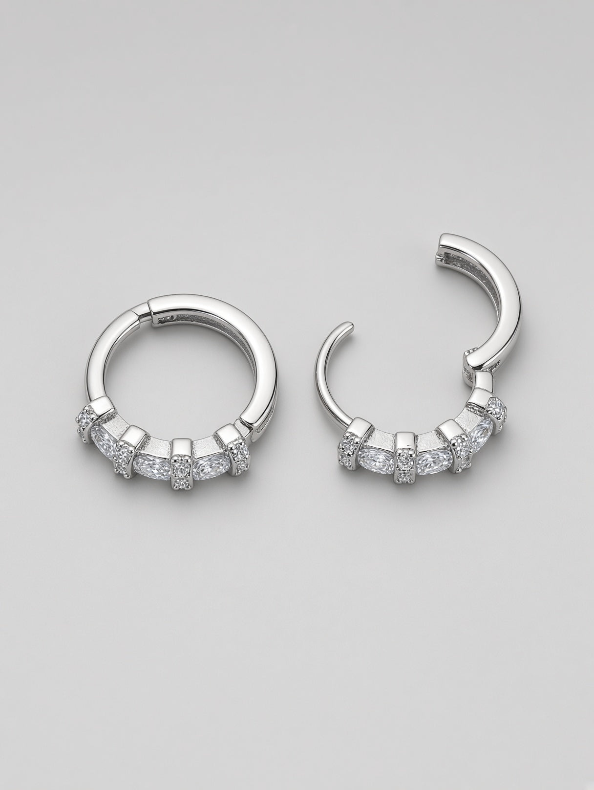 CZ Hoop Earrings Small Hinged Huggie On Sterling Silver
