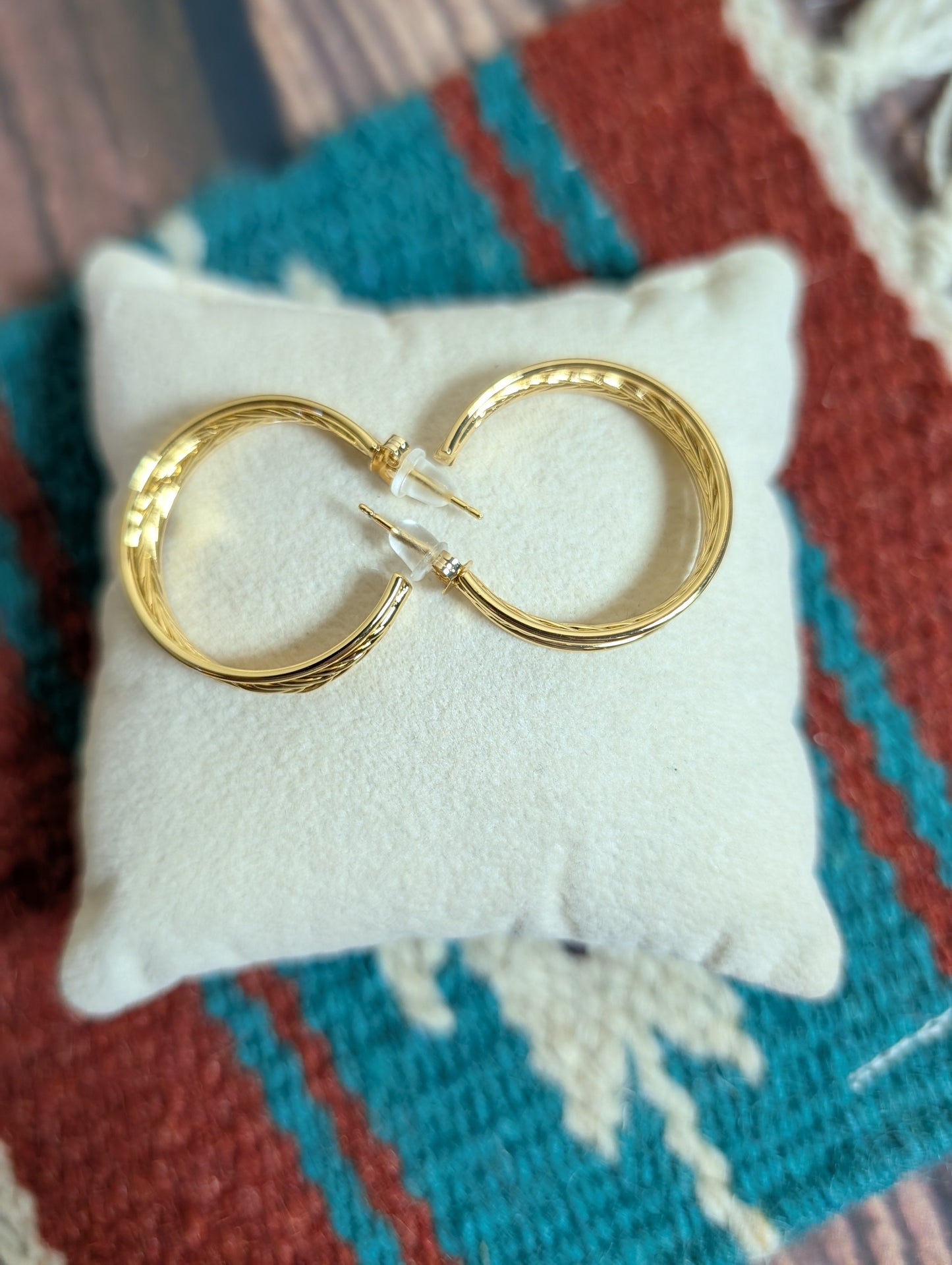 Etched Braided Hoop Earrings Textured 14k Gold Plated