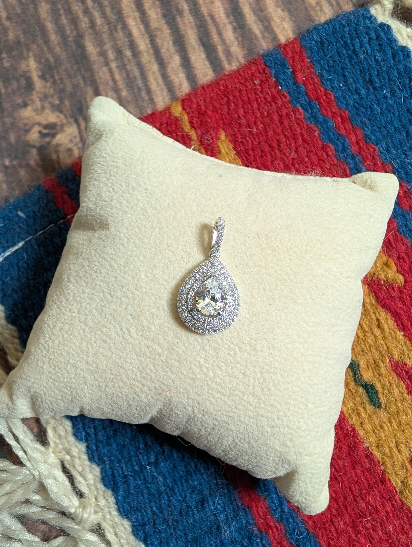 CZ Teardrop Shaped Sterling Silver Pendant