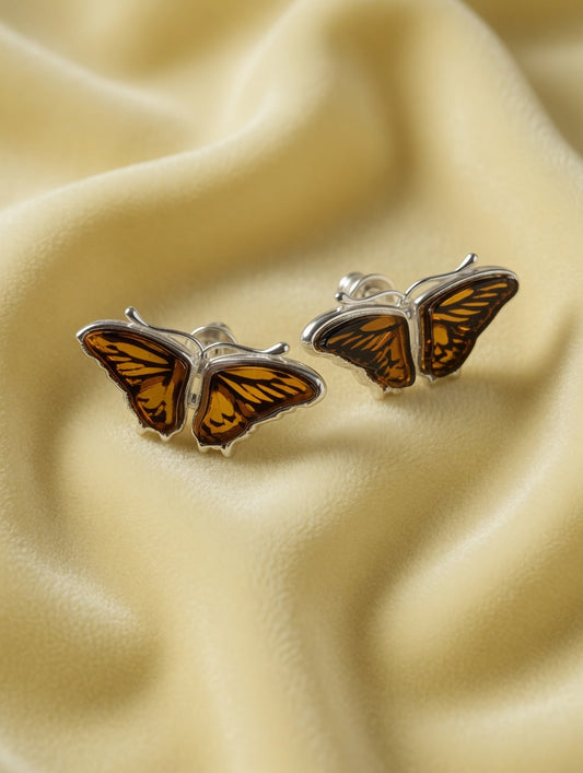 Amber Handmade Sterling Silver Butterfly Earrings