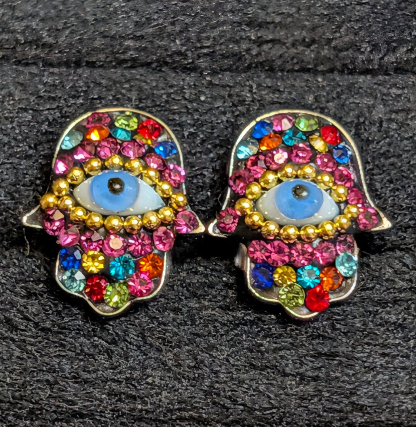 Hamsa Multi-Color Evil Eye Sterling Silver Stud Earrings
