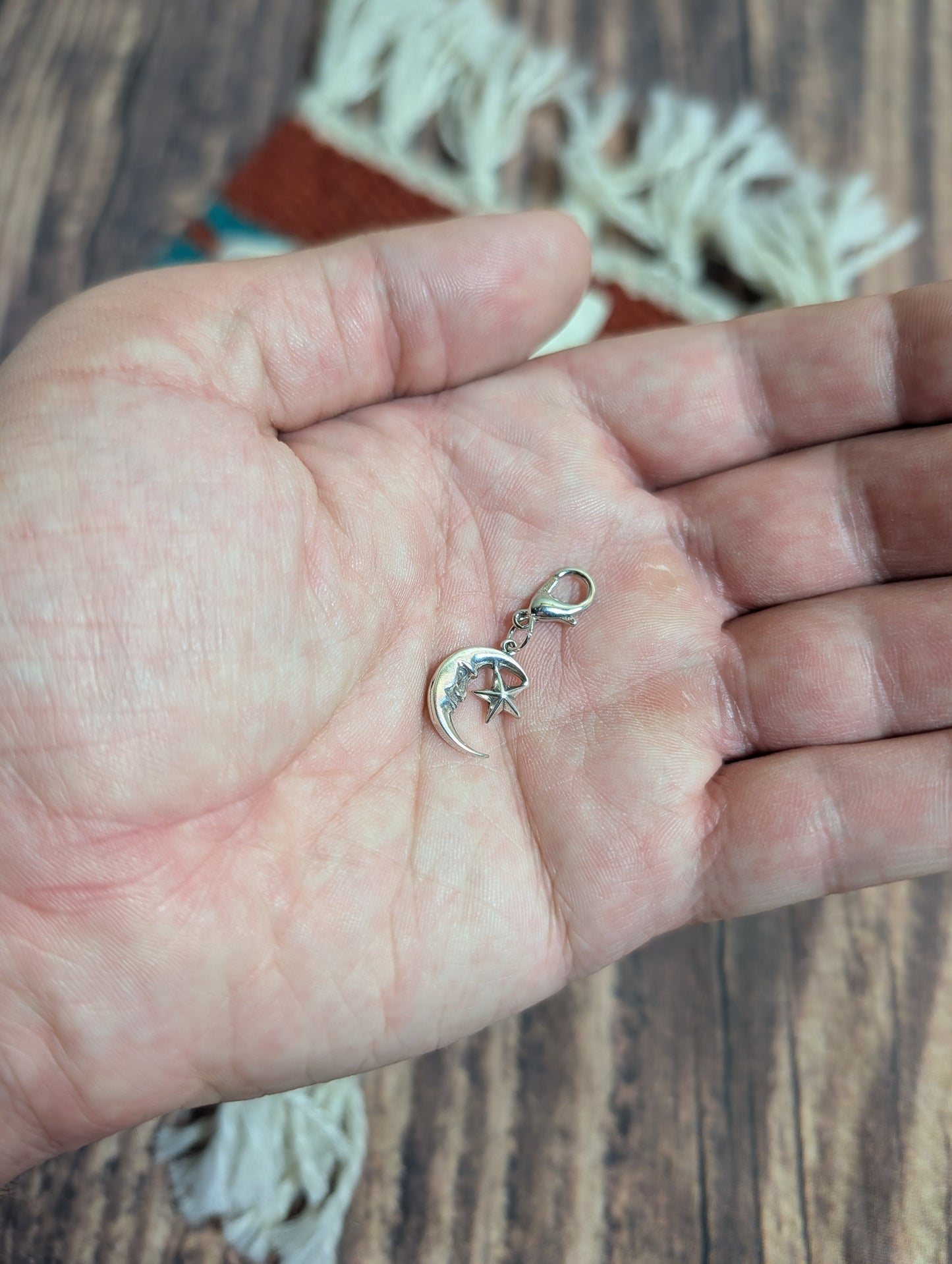 Handcrafted Moon With Star Charm Sterling Silver
