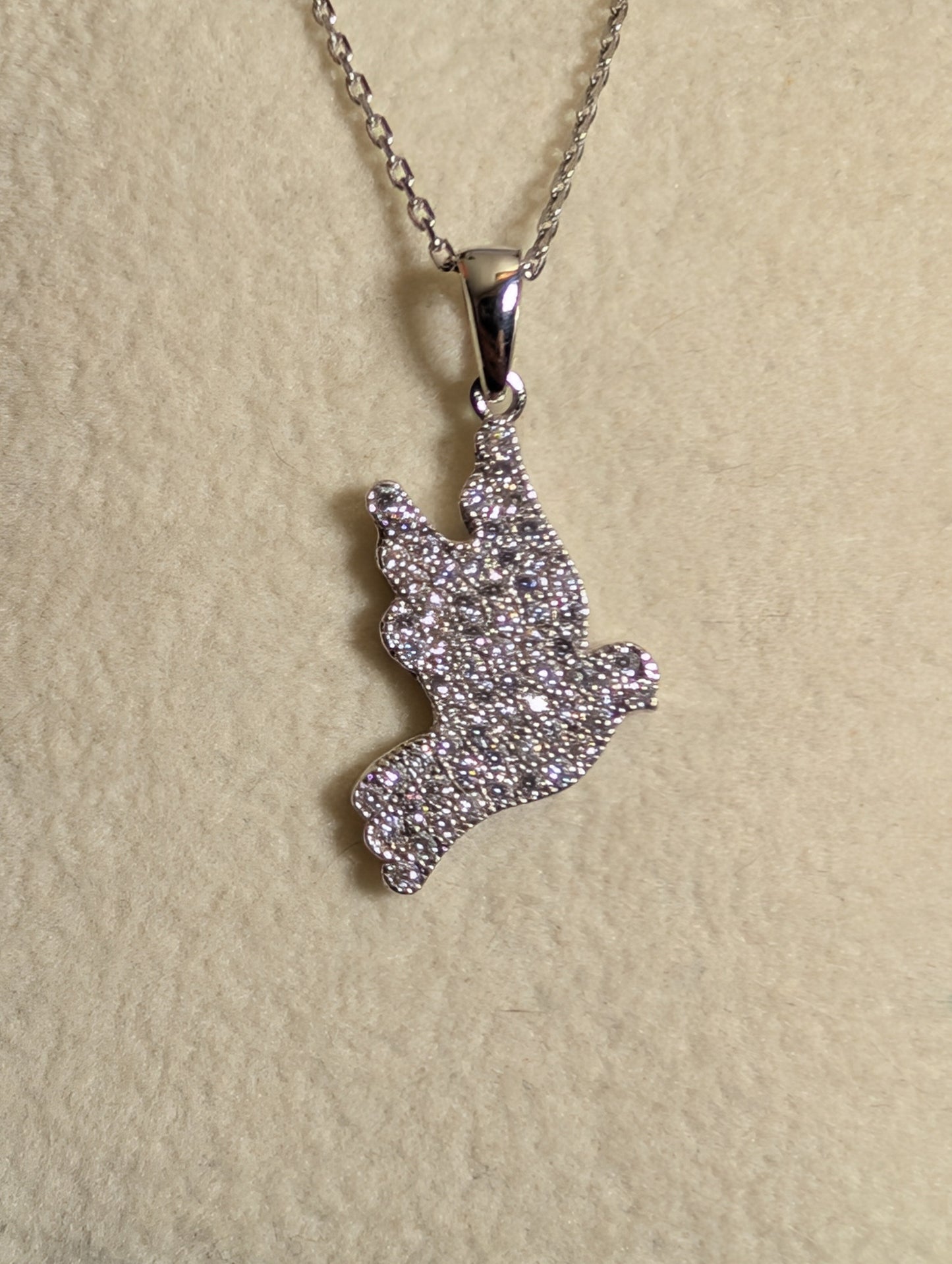 Dove Shaped Lovebird CZ Pendant On Sterling Silver Necklace