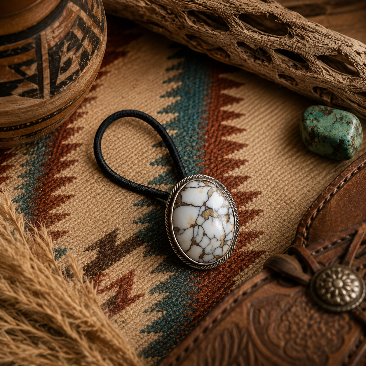Handcrafted Southwestern Style Wild Horse Gemstone Hair Tie