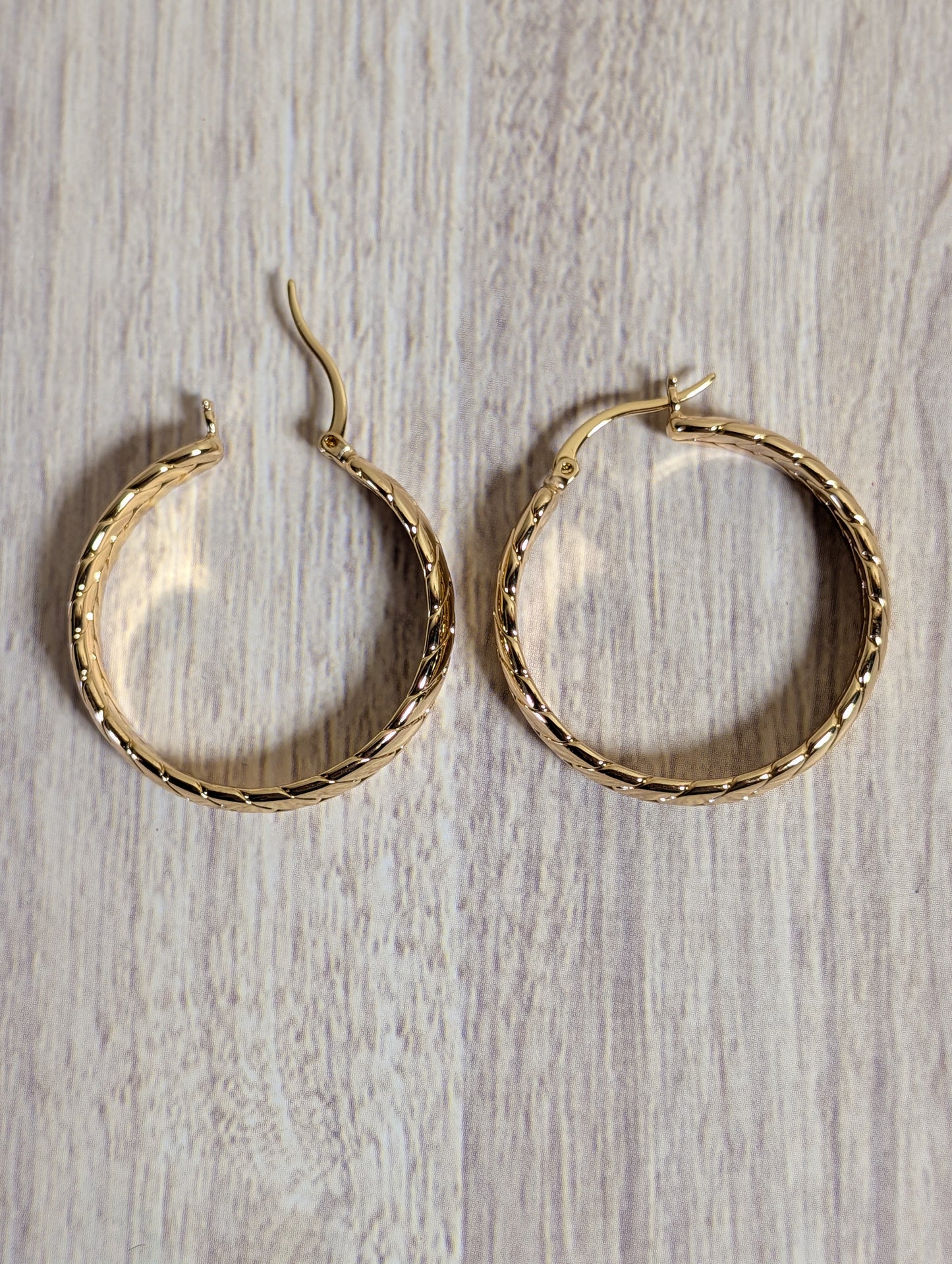 Double Row Herringbone Hoop Earrings Textured 14k Gold Plated
