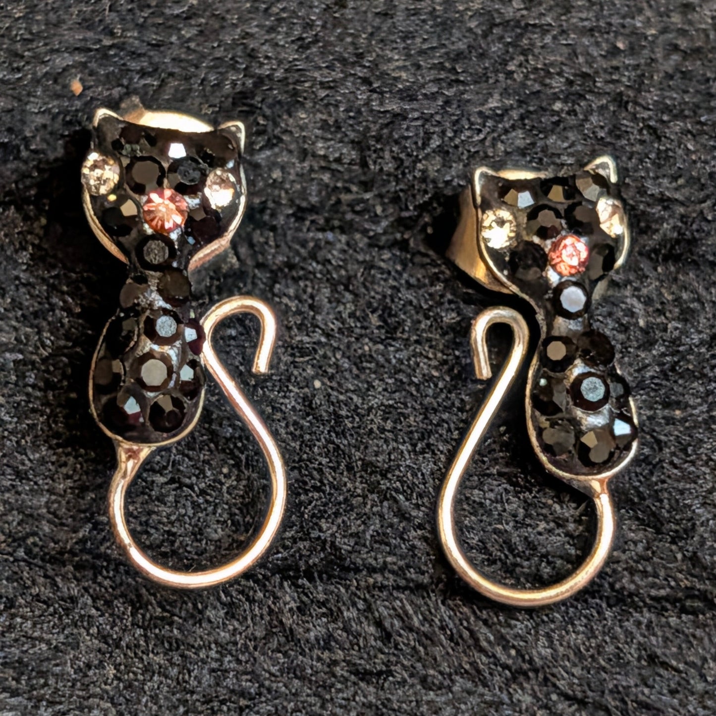Black Cat CZ Sterling Silver Stud Earrings