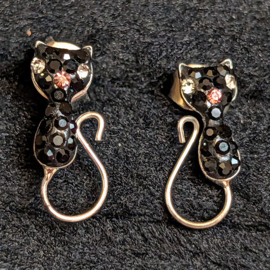 Black Cat CZ Sterling Silver Stud Earrings