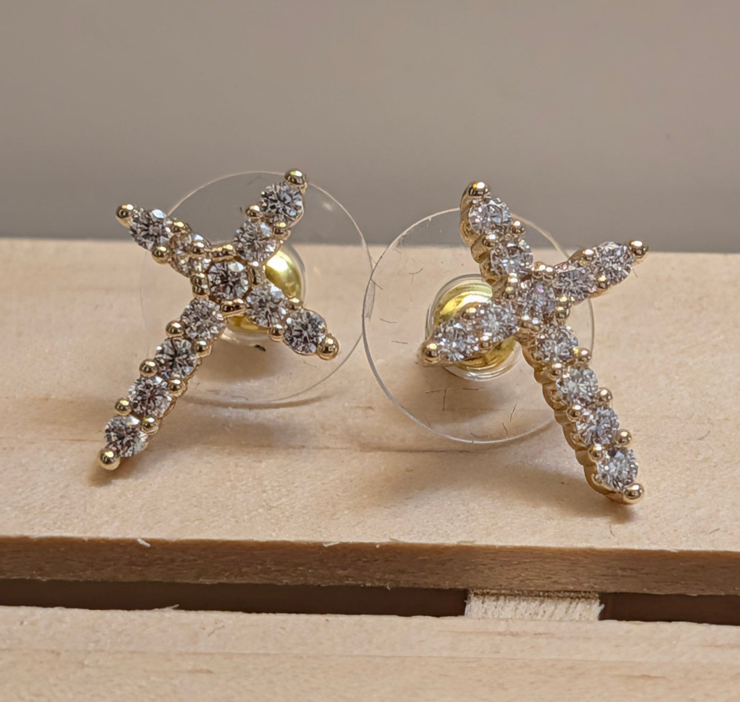 14k Gold CZ Cross Shaped Post Earrings