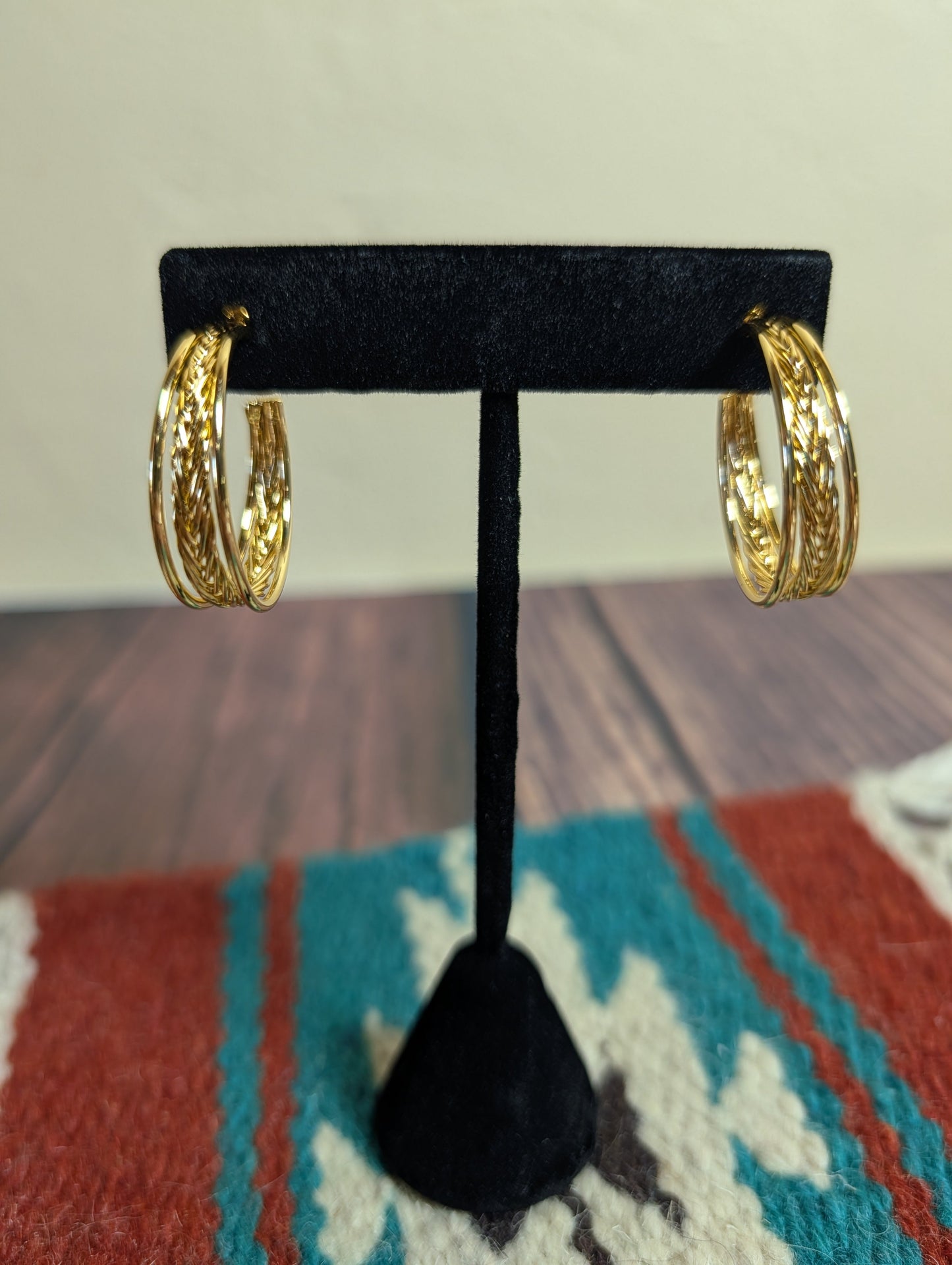 Etched Braided Hoop Earrings Textured 14k Gold Plated