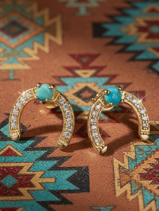 14k Gold Plated Sterling Silver CZ Horseshoe Earrings With Turquoise