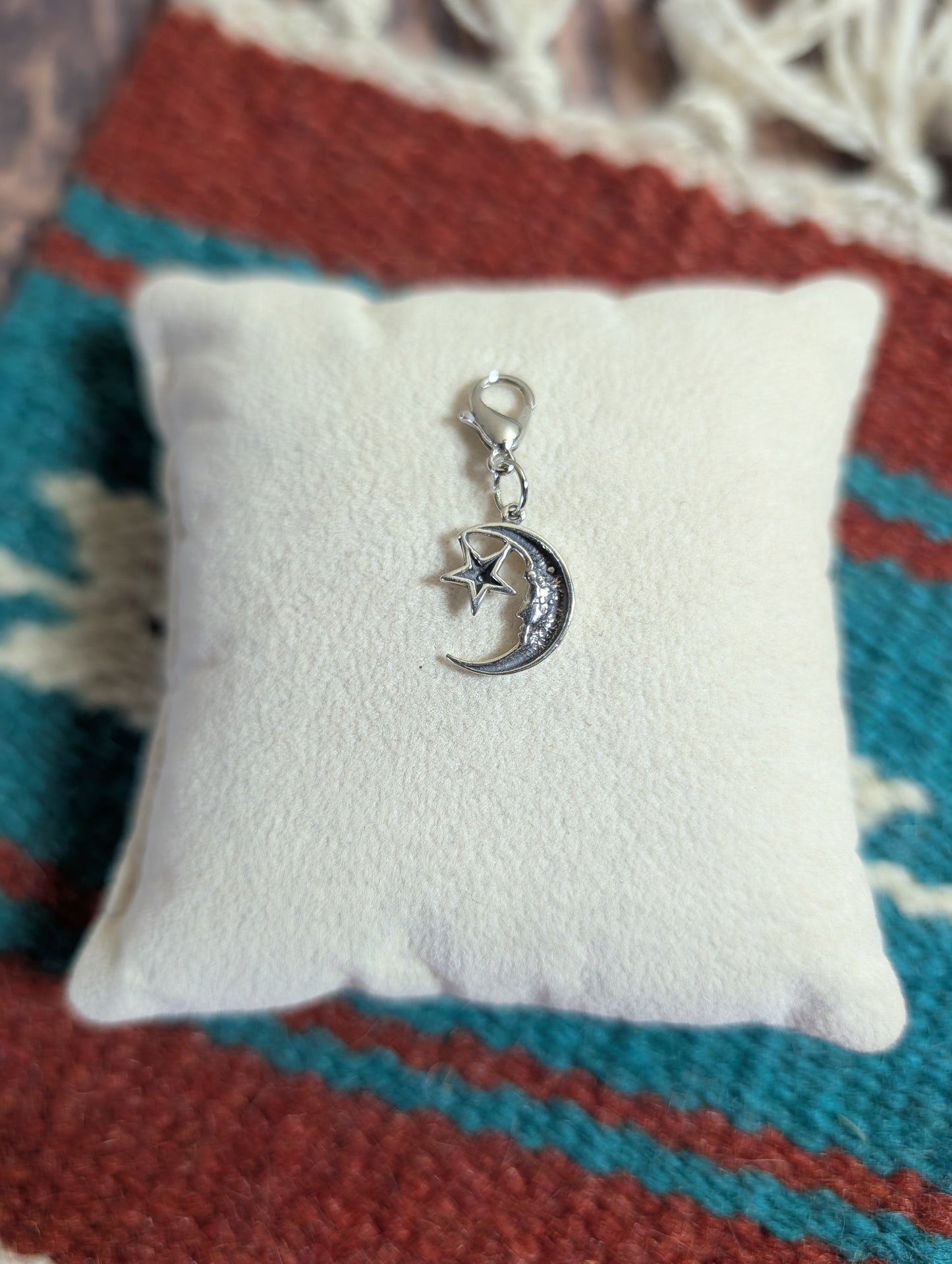 Handcrafted Moon With Star Charm Sterling Silver