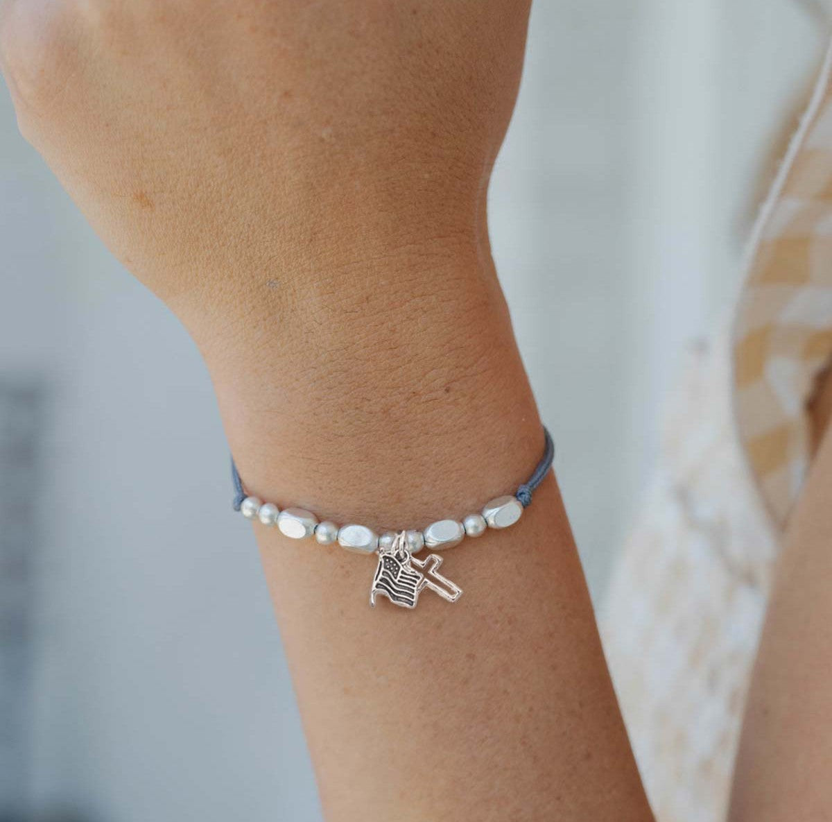 4th of July God Bless America Cross Bracelet (Gray)