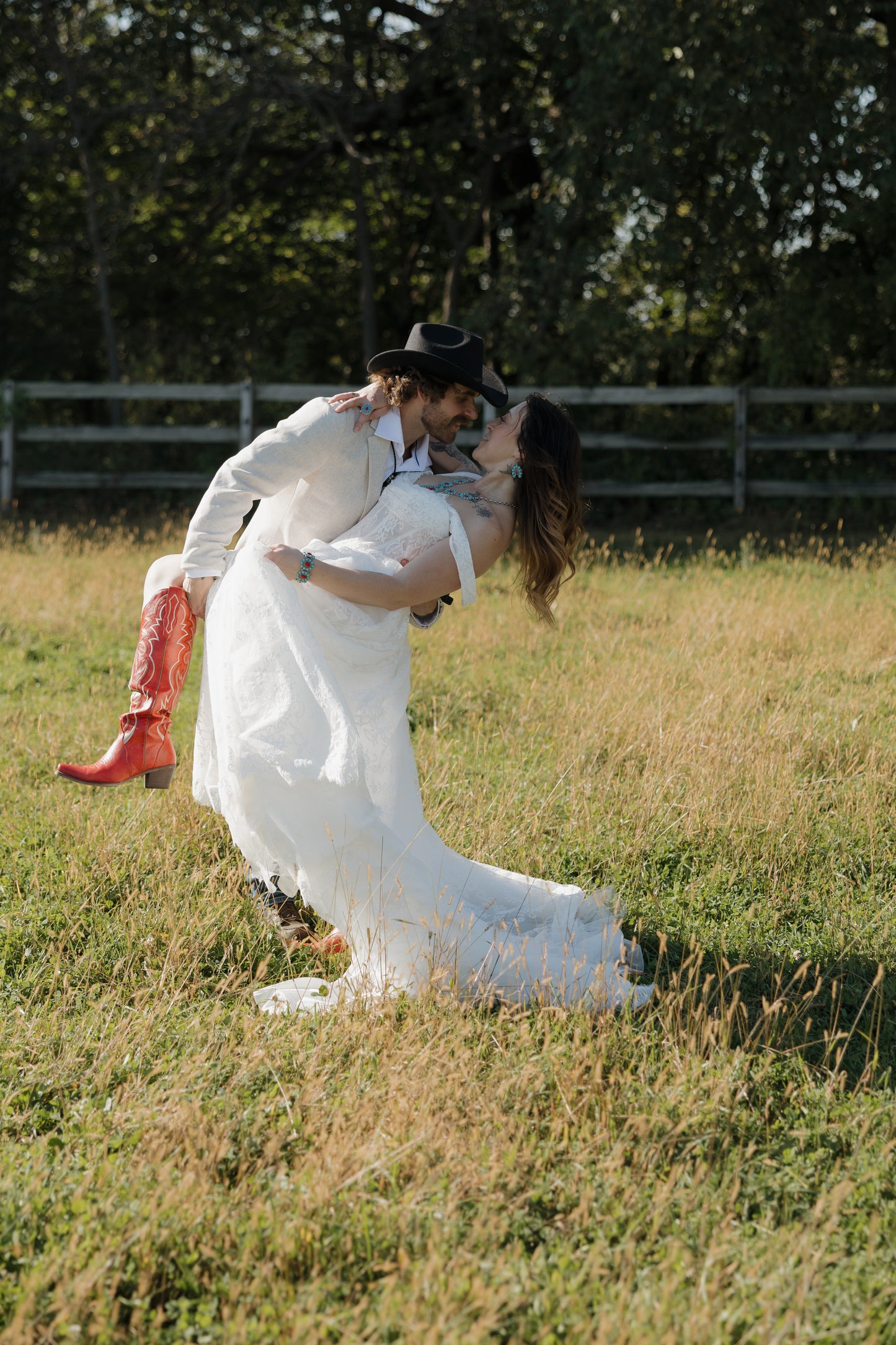 The Meredith Gown – Vintage Prairie Lace Wedding Dress with Basque Waistline