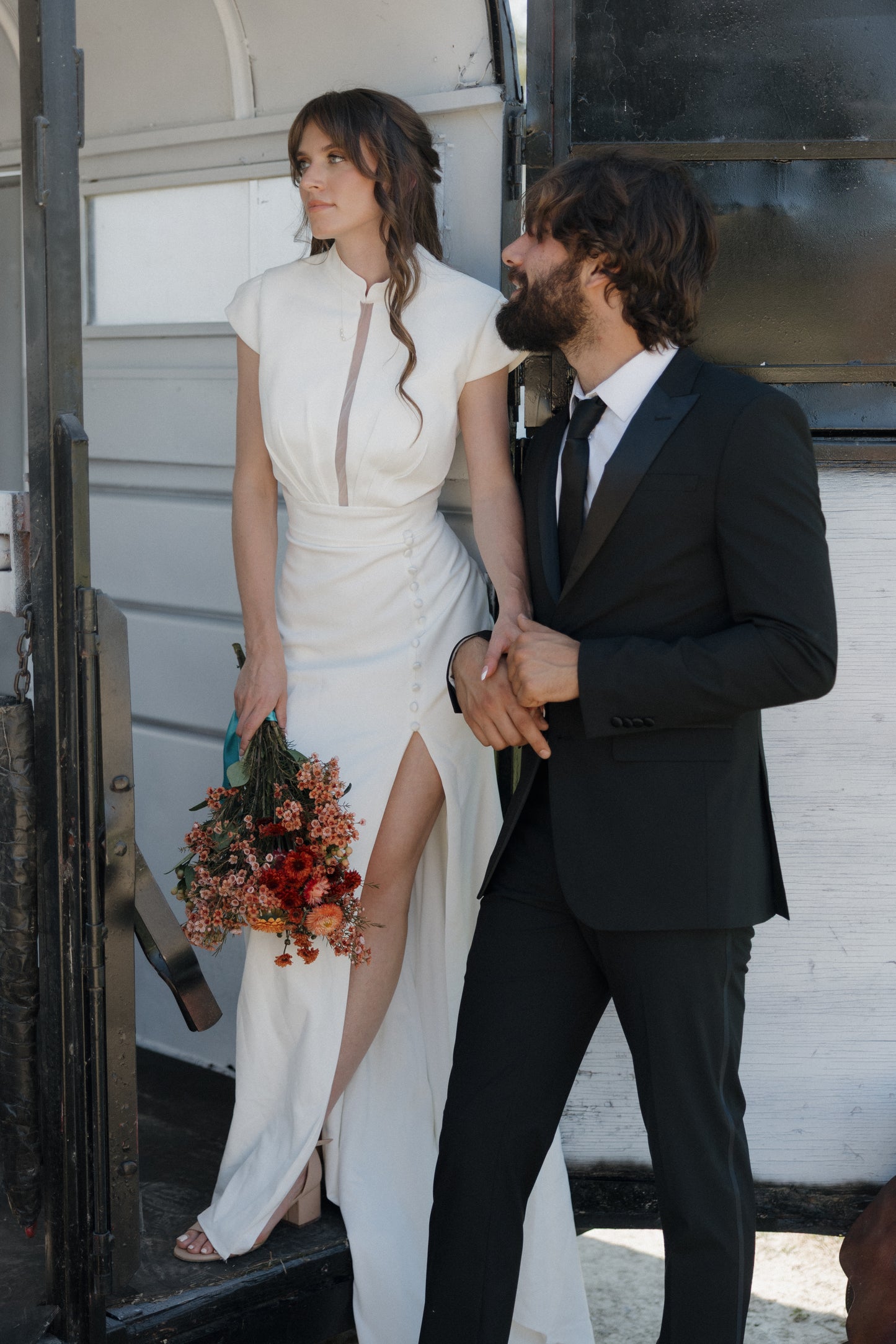 The Sandra Gown – Sleek Crepe Fit-and-Flare Wedding Dress with Keyhole Back