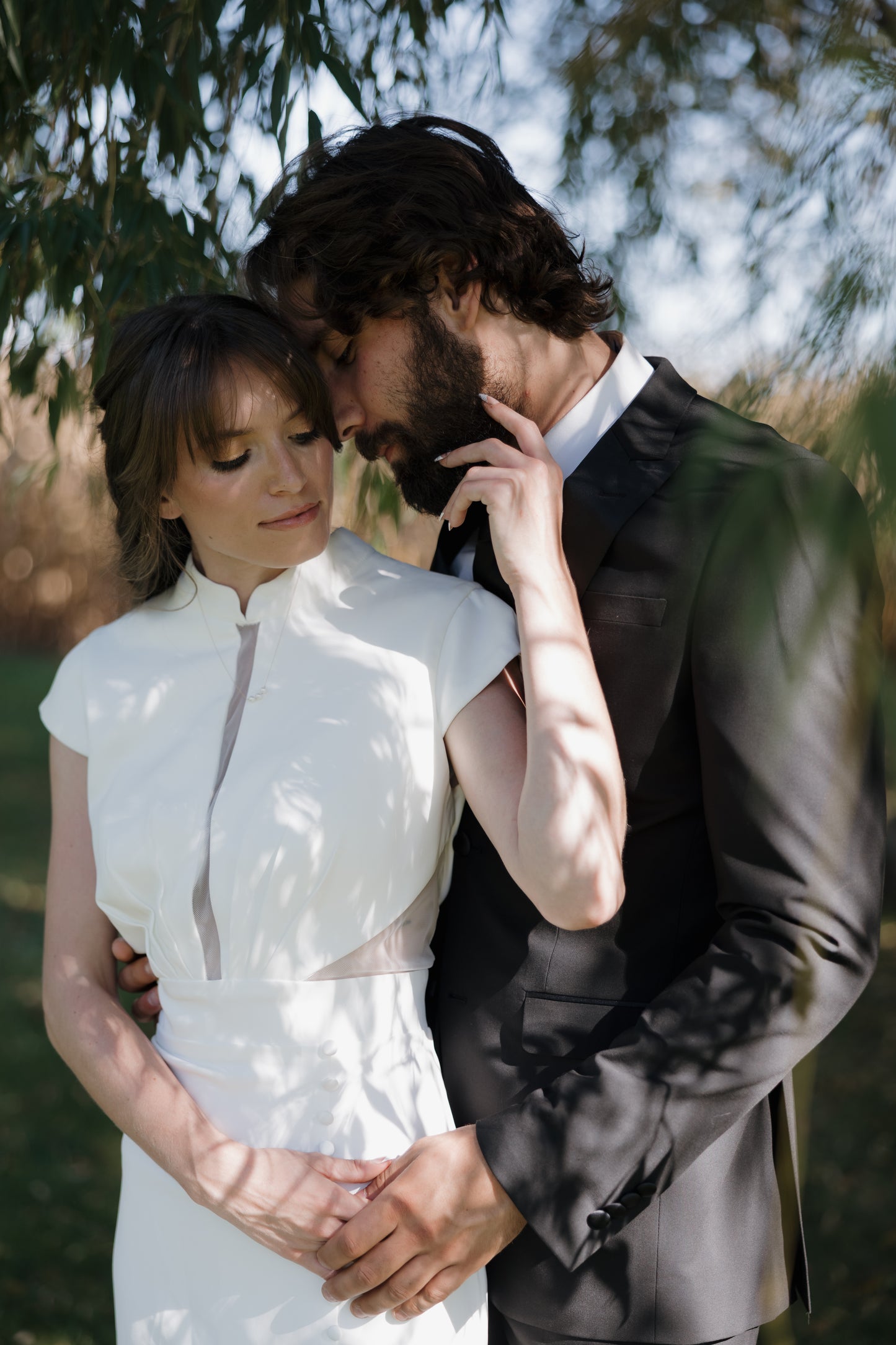 The Sandra Gown – Sleek Crepe Fit-and-Flare Wedding Dress with Keyhole Back