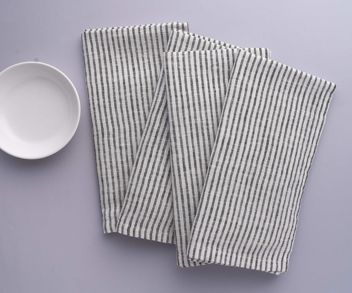 Black Linen Striped Napkins - 100% Pure Linen