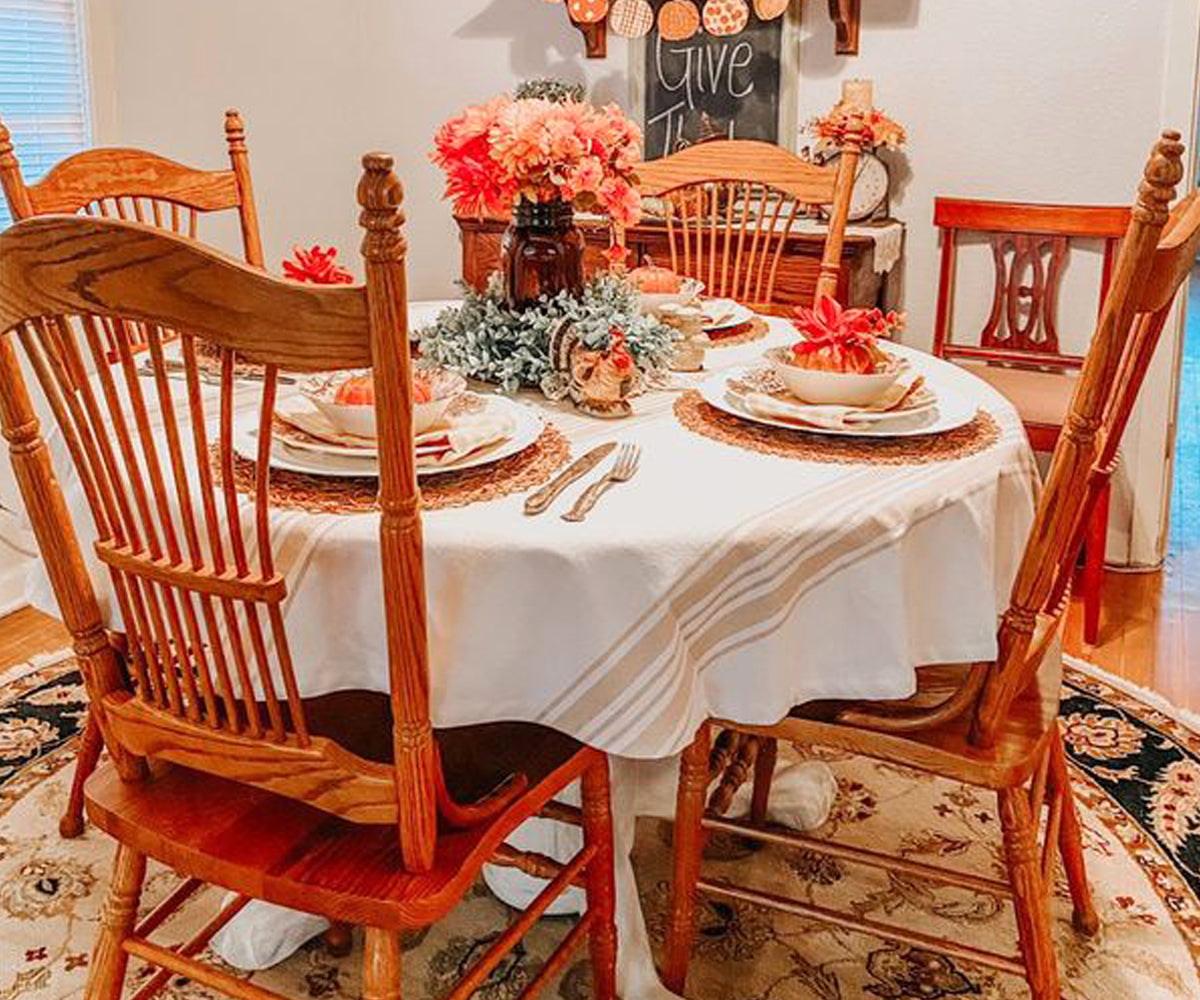 Beige Striped Round Tablecloth