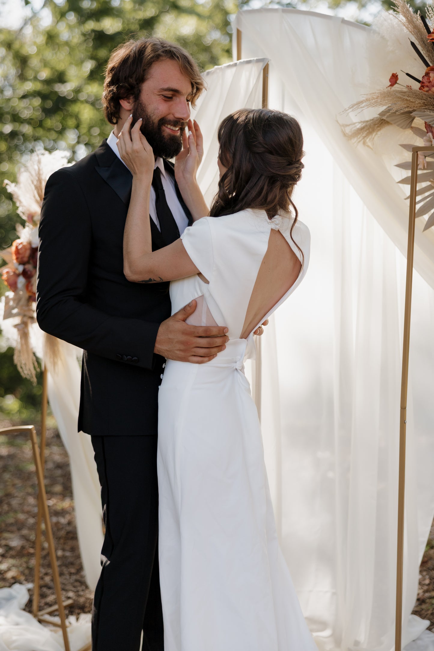 The Sandra Gown – Sleek Crepe Fit-and-Flare Wedding Dress with Keyhole Back