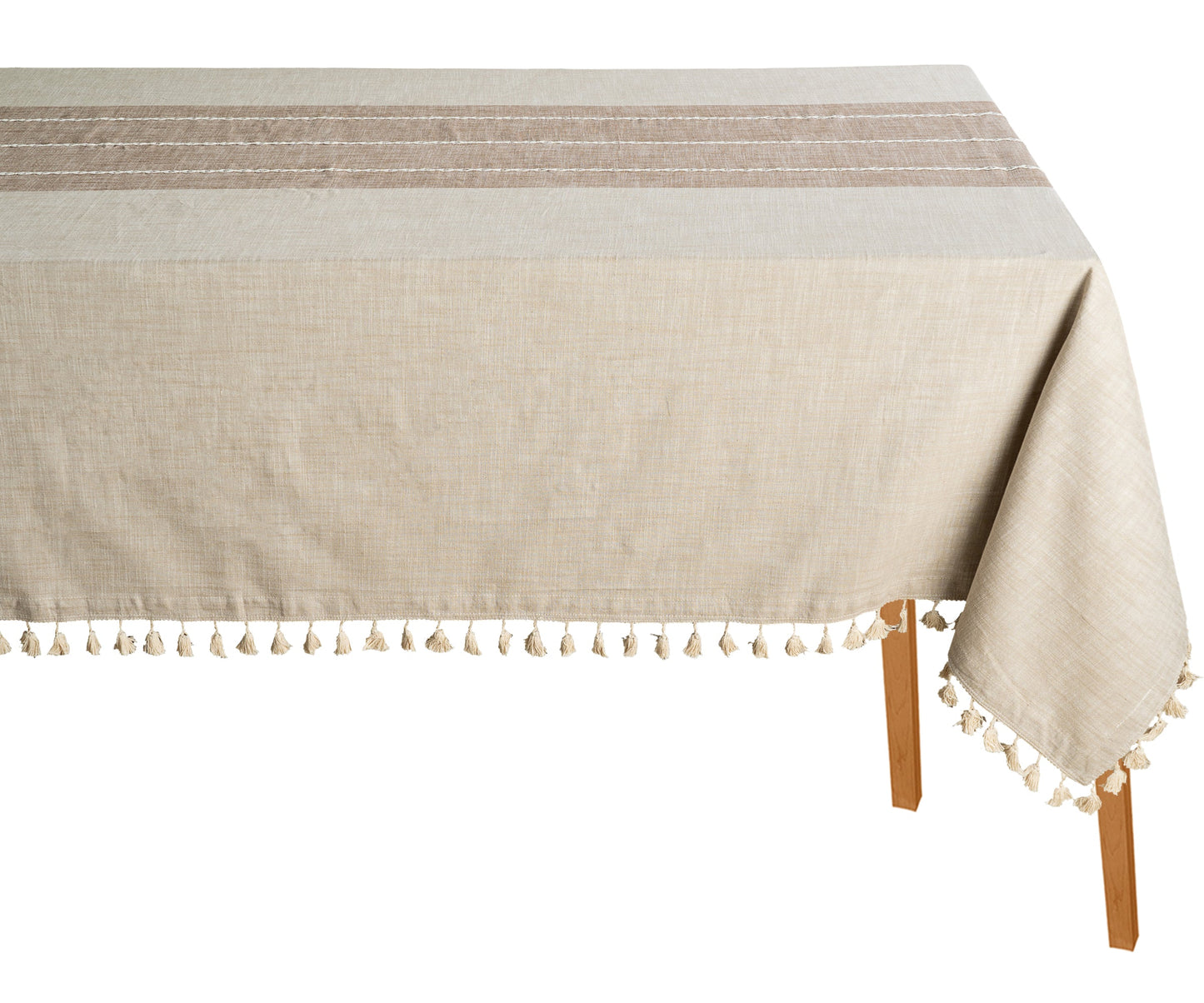Beige Striped Tablecloth with Tassel