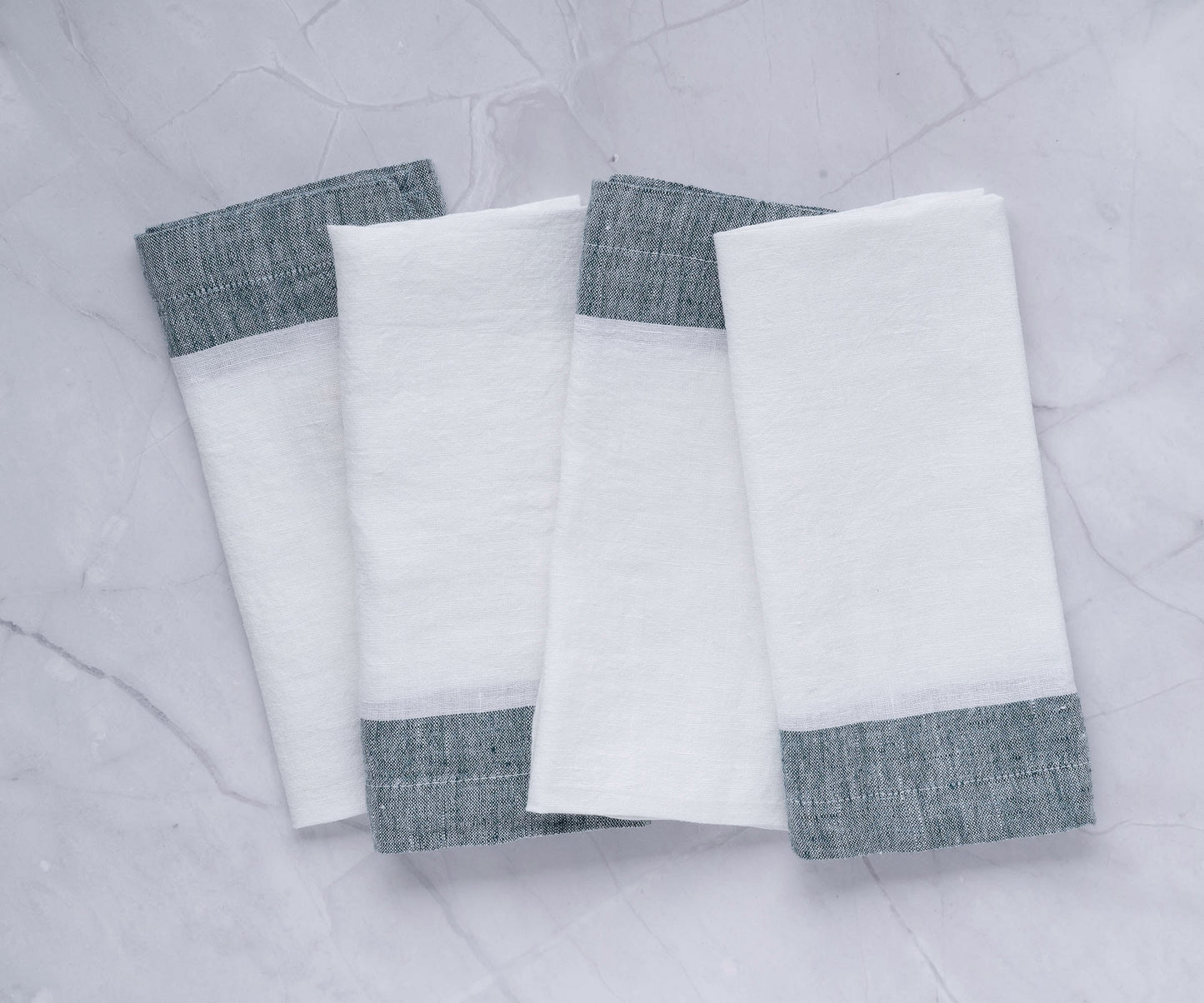 White Linen Napkins - Green Border