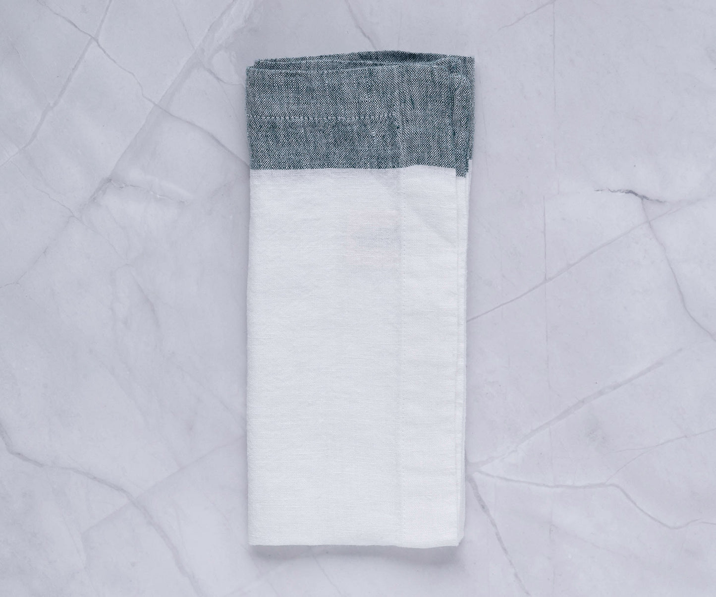 White Linen Napkins - Green Border