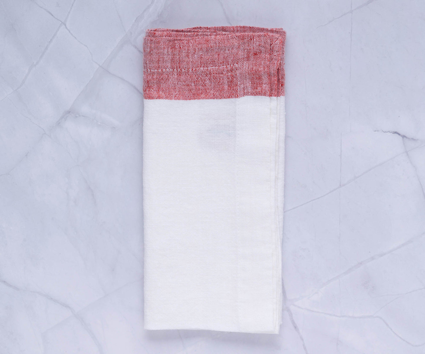 White Napkins Linen - Red Border