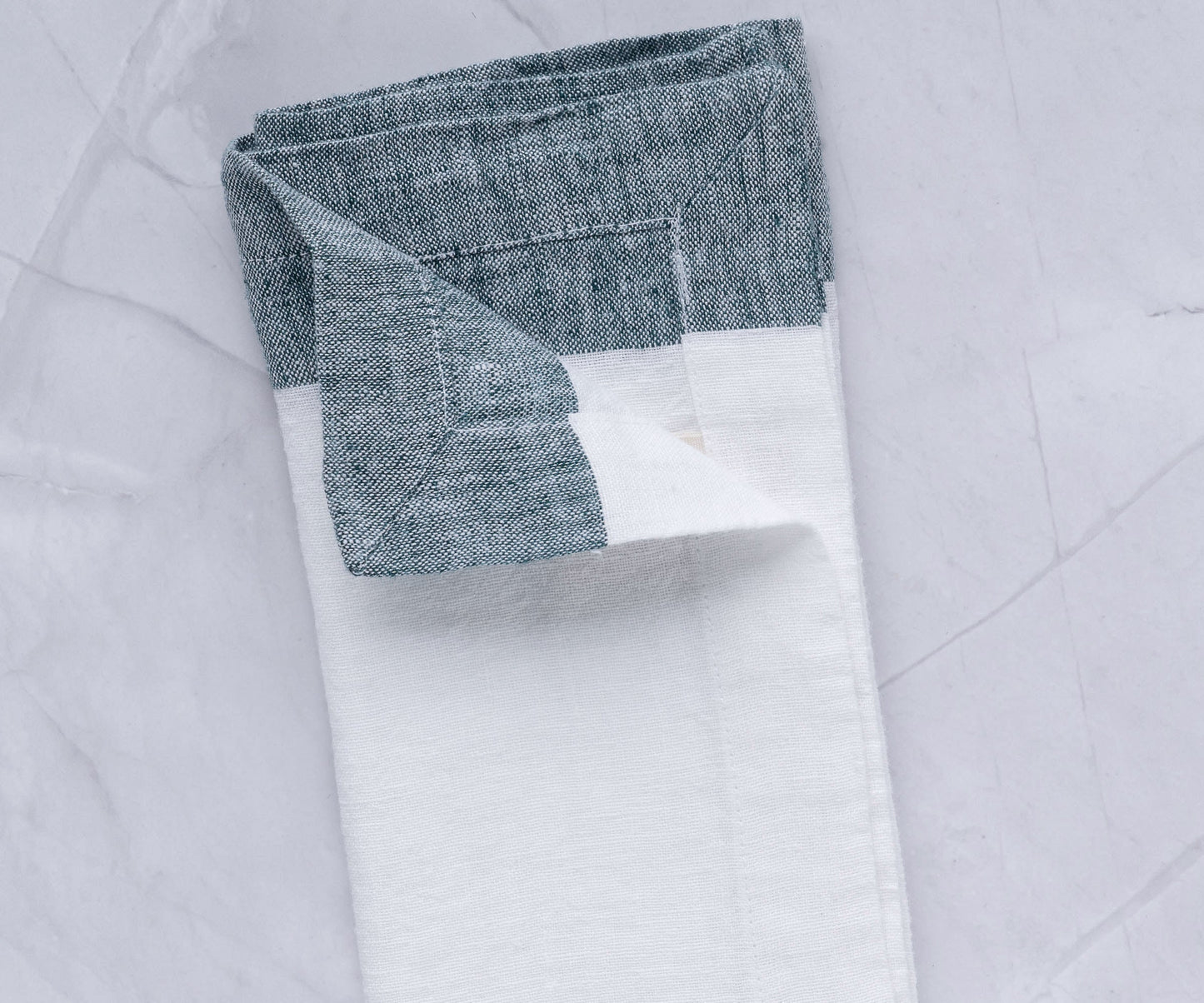 White Linen Napkins - Green Border