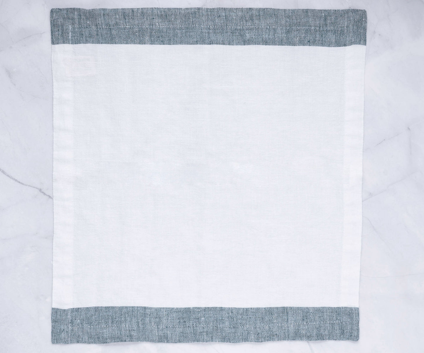 White Linen Napkins - Green Border