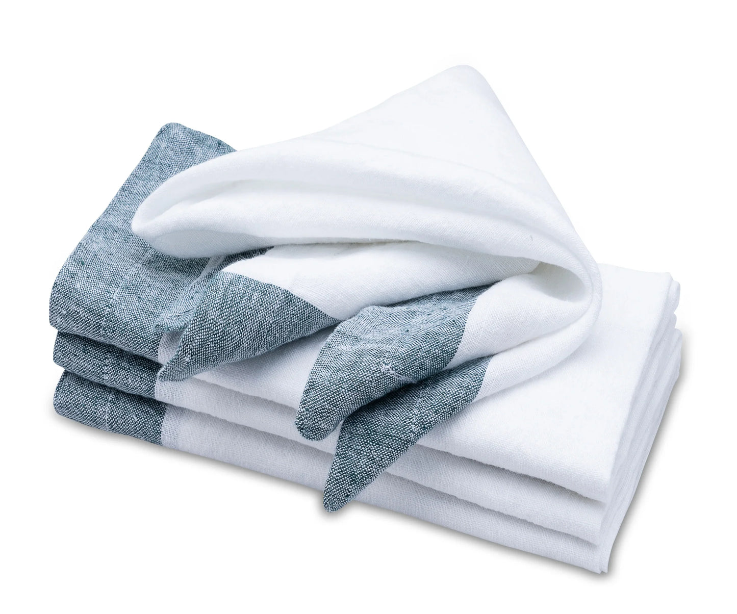 White Linen Napkins - Green Border