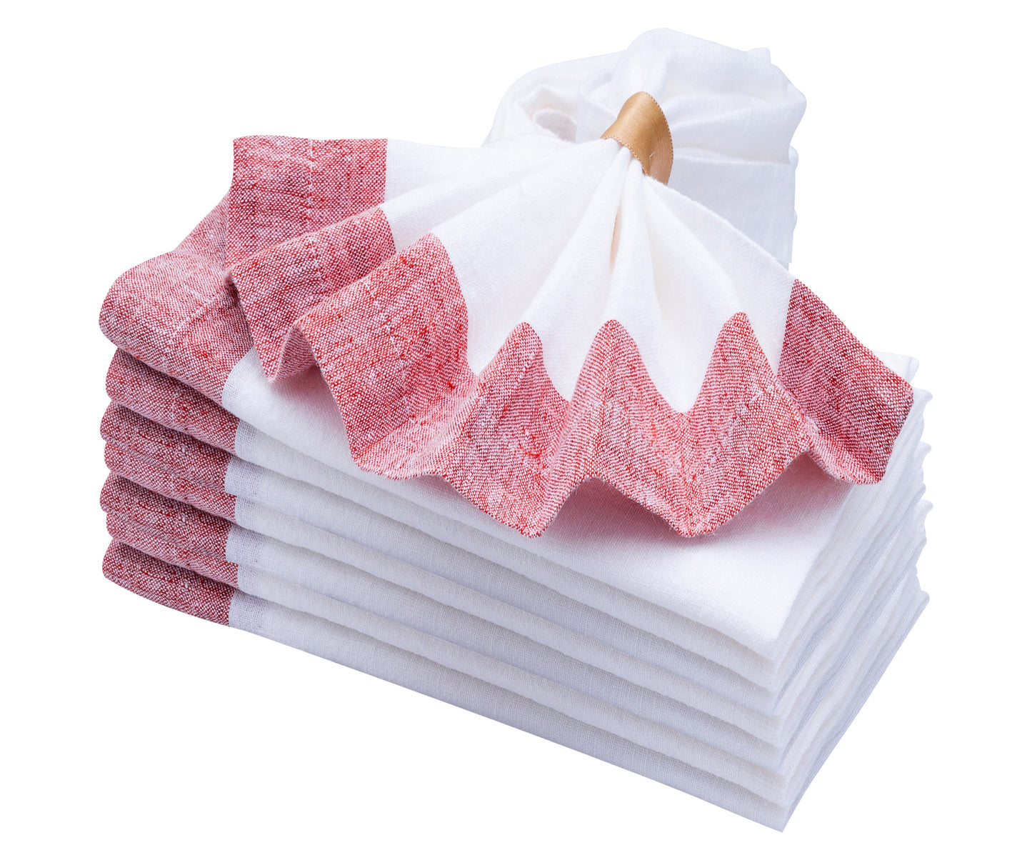 White Napkins Linen - Red Border