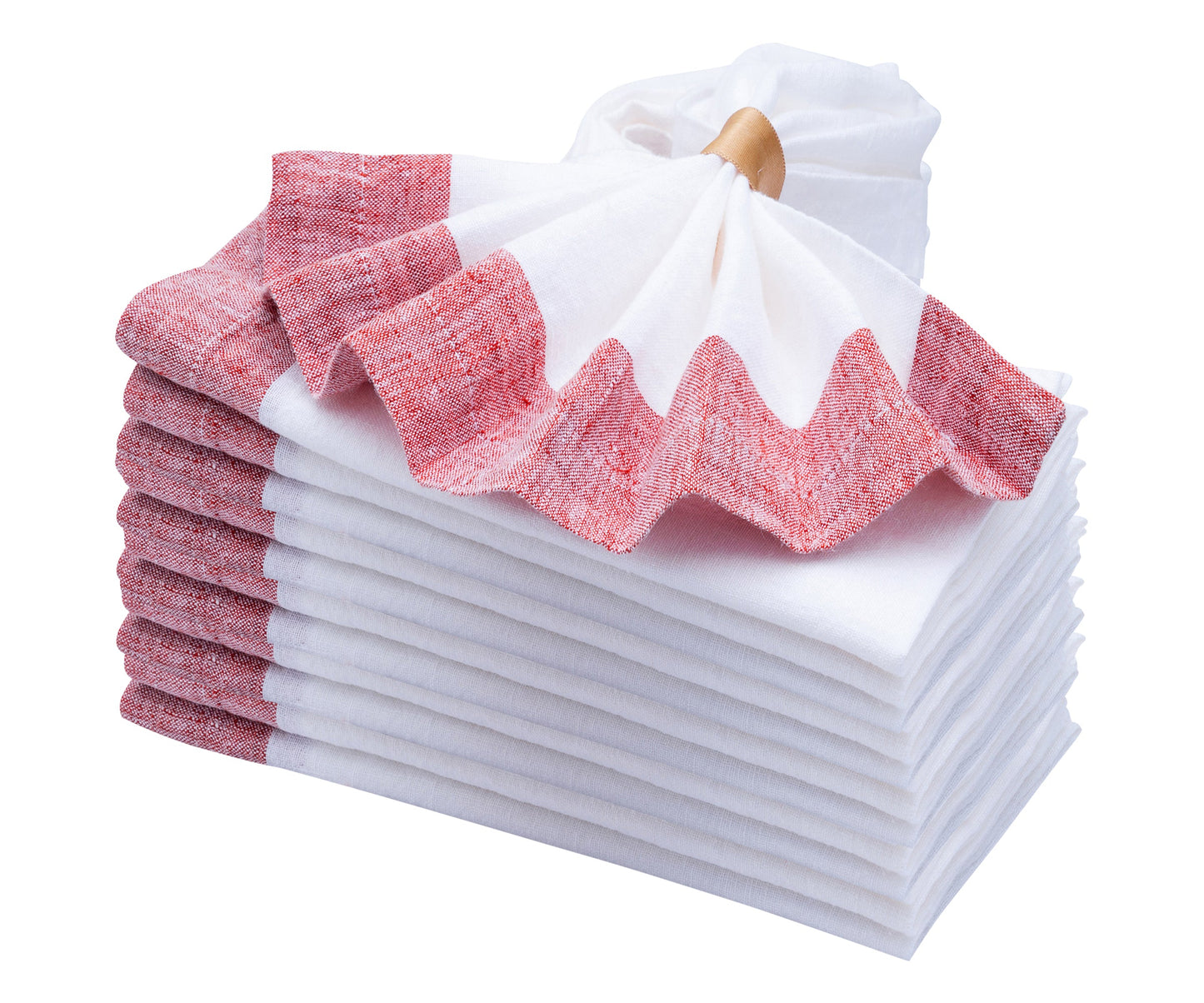 White Napkins Linen - Red Border