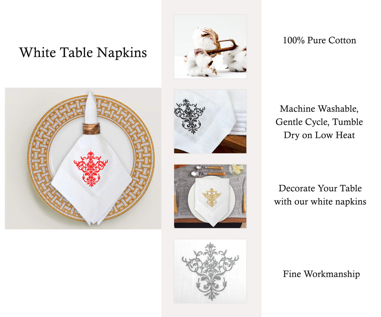 White Wedding Napkins - Victorian Napkins