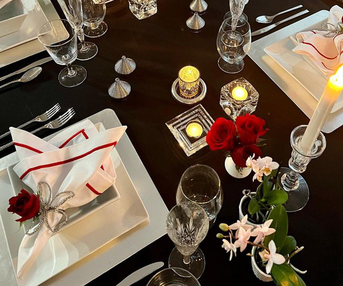 Red Embroidery Napkins- Line Design