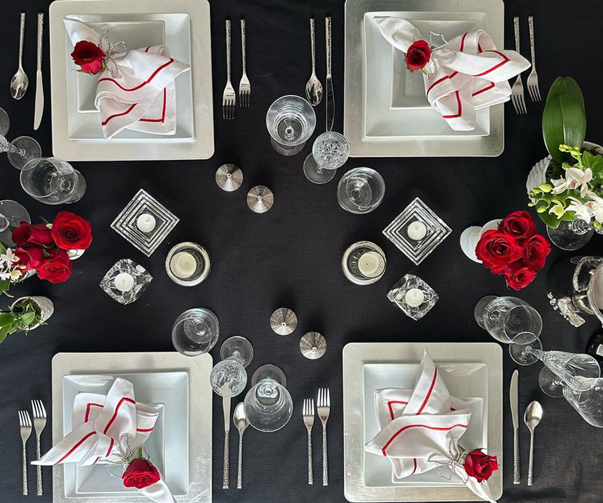 Red Embroidery Napkins- Line Design