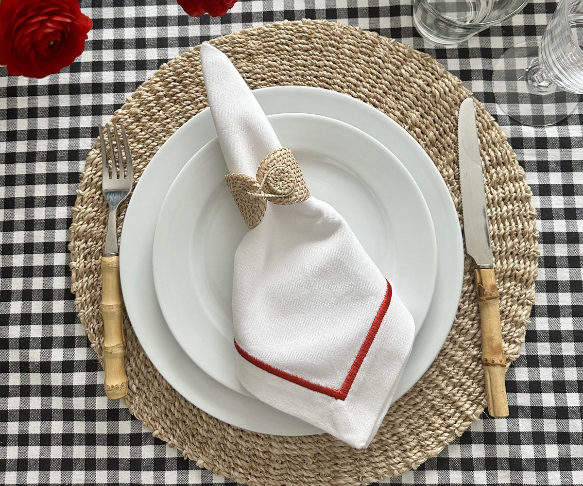 Red Embroidery Napkins- Line Design