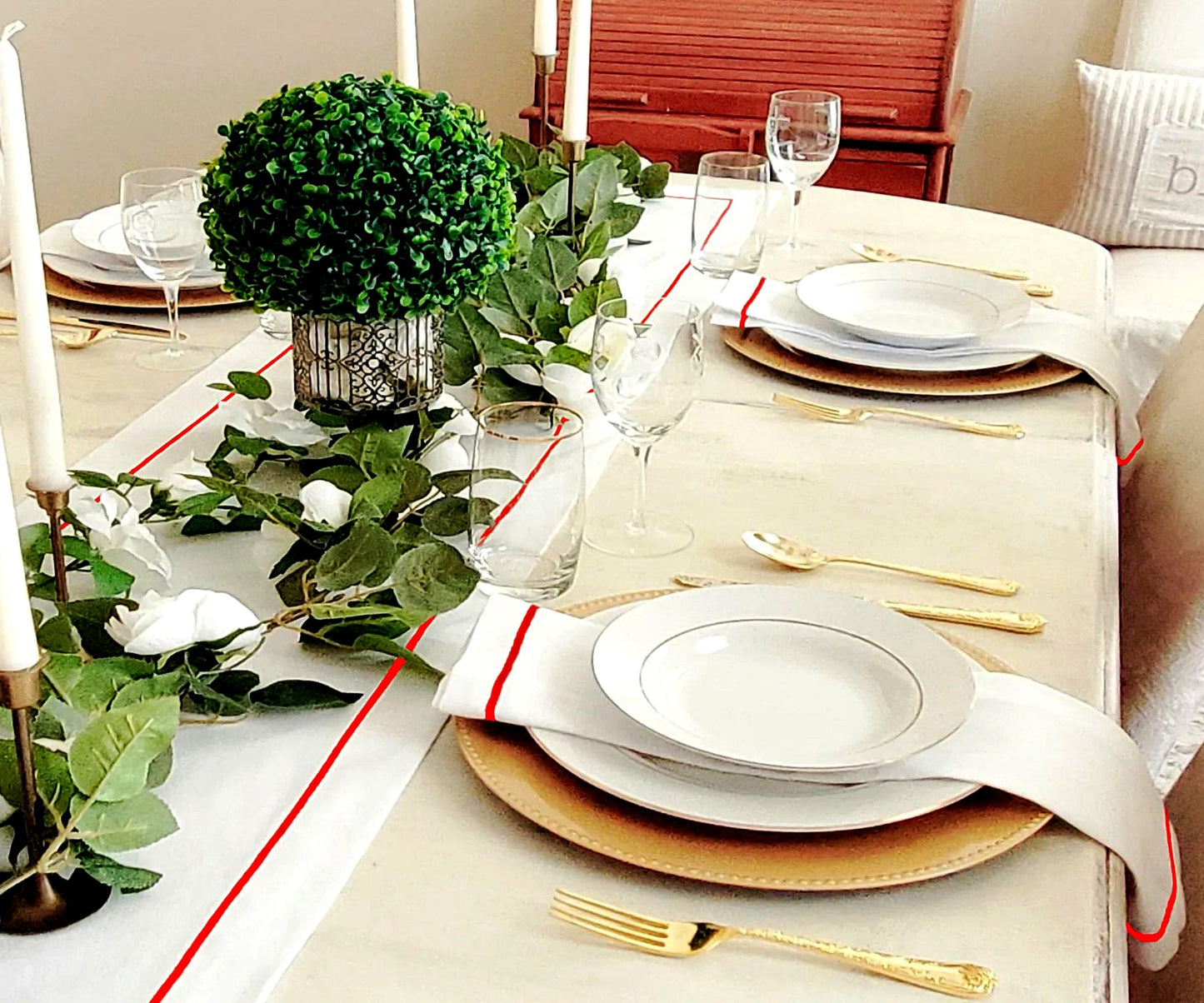 Red Embroidery Napkins- Line Design