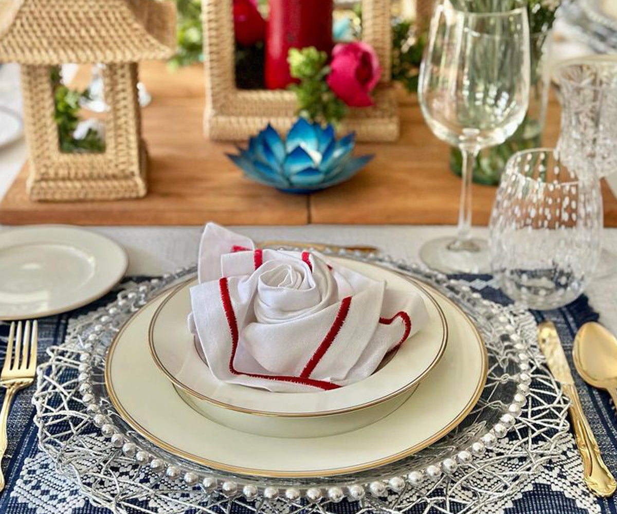 Red Embroidery Napkins- Line Design
