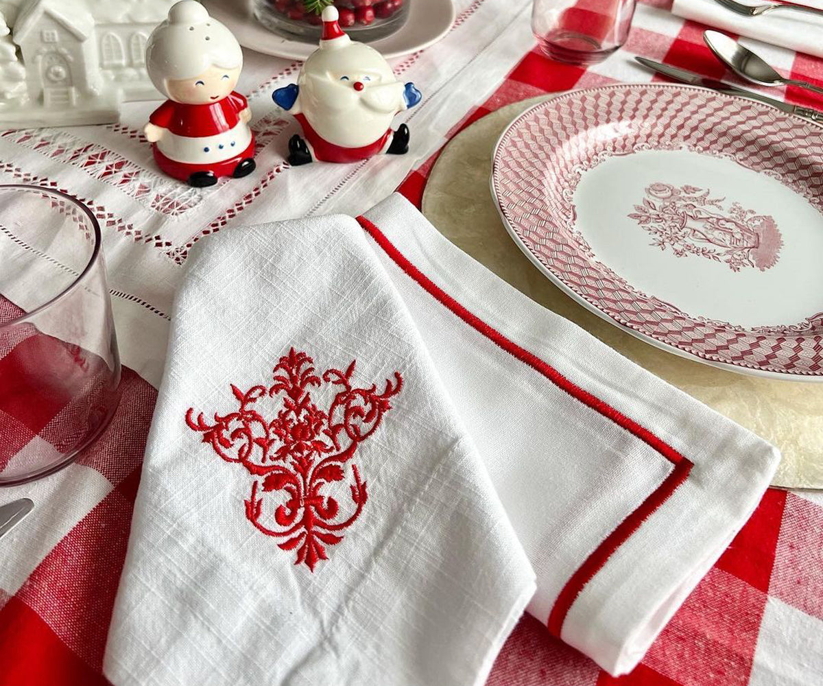 Red Embroidery Napkins- Line Design