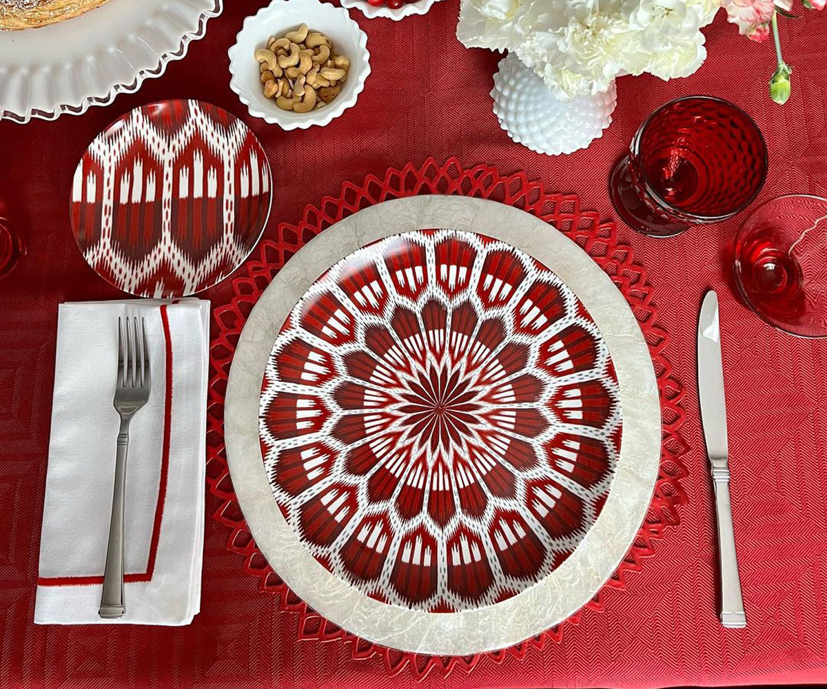Red Embroidery Napkins- Line Design