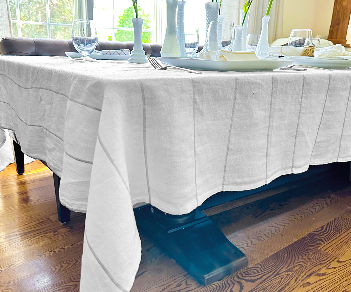 Rectangle Tablecloth - Striped Linen Tablecloth