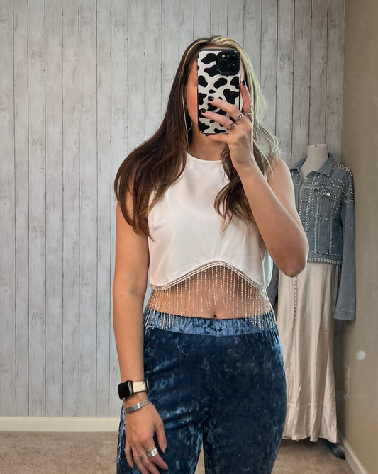 Rhinestone Fringe Tank Top
