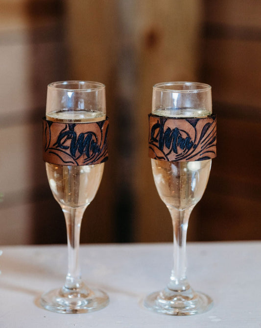 Leather Tooled Champagne Flute Wraps