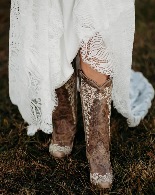 Cream Embroidered Corral Boot