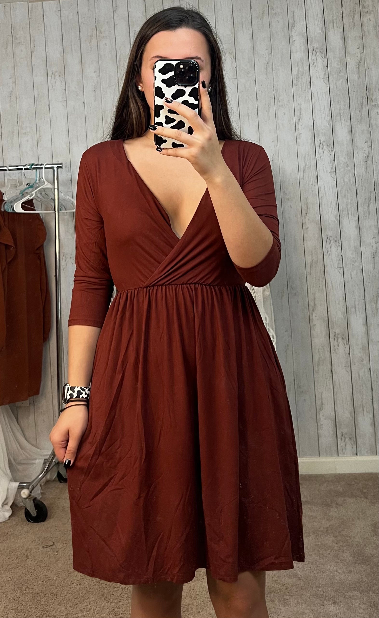 rusty brown color dress Autumn Jacquard Slit Maxi Dress Brown